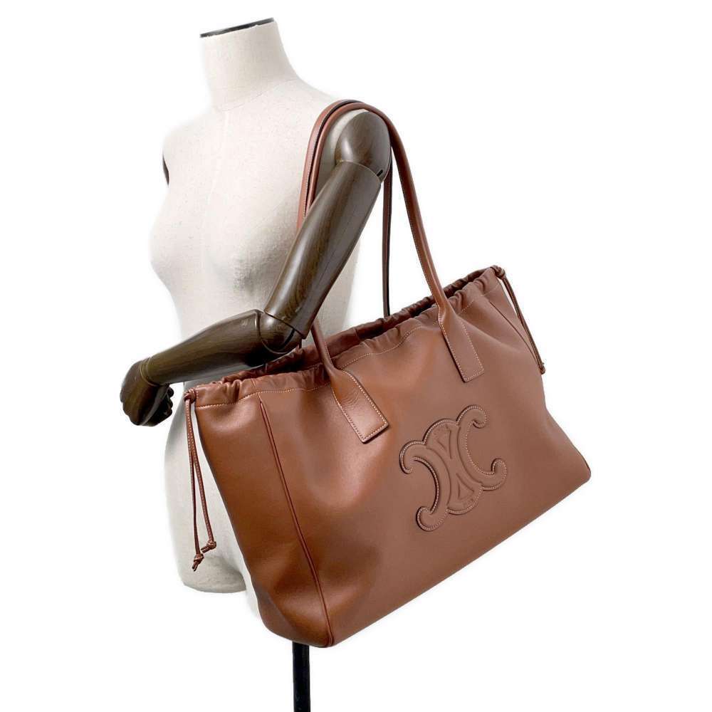 Celine Cabas Drawstring Tote Bag Cuir Triomphe Leather Shoulder - Picture 4 of 12
